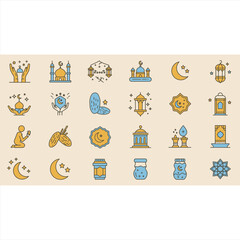 Flat Design Islamic Icons for Digital Use