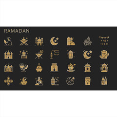 Fasting Prayer and Charity Icons for Ramadan