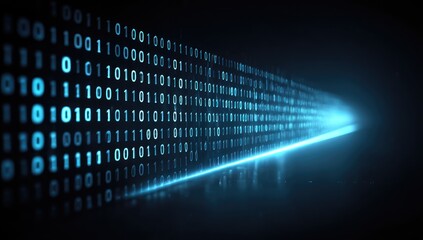 Abstract Binary Code Glowing Light Trail Dark Background