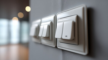 Modern light switches on wall in smart home, featuring sleek design