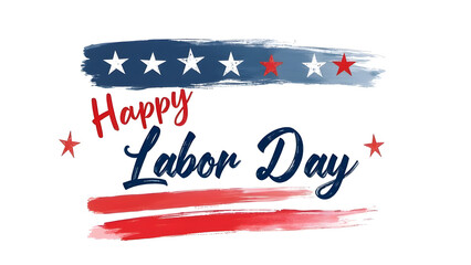 Obraz premium Patriotic Happy Labor Day illustration with red, white, and blue brush strokes and stars, perfect for U.S. holiday celebrations, banners, flyers, social media, and honoring American workers