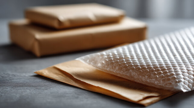Eco friendly packaging with paper based bubble wrap and mailers. Sustainable and biodegradable materials