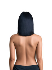 Naklejka premium Straight, shoulder-length hair in dark ruby red, worn by an Asian woman aged 25-30 years old, for a sleek and polished finish.