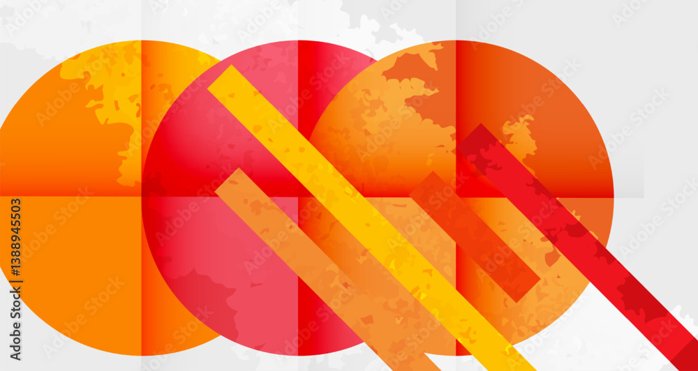 Poster abstract design. overlapping circles, orange, red, yellow hues. textured surface, dynamic compositio
