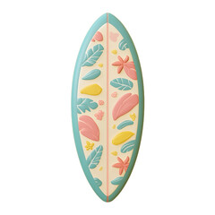 Fototapeta premium Surfboard with Tropical Floral Pattern on Black