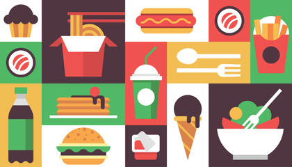 Fast food background vector bright pattern seamless