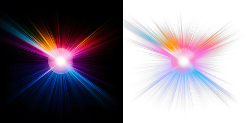 Radiant Multicolor Light Burst on white, black, transparent background. PNG