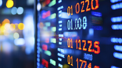 Stock market display showing fluctuating prices and data trends, creating dynamic financial atmosphere