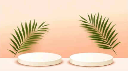 Fototapeta premium Product display podium with palm leaves