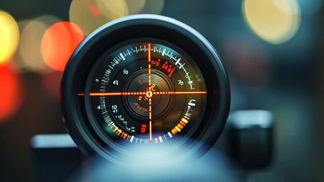 Precision Aiming: Detailed View of a Modern Optical Sight Focusing on Distant Lights