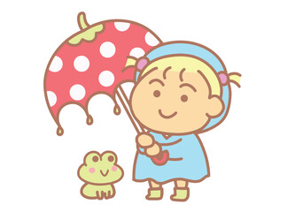 Little girl in a raincoat and umbrella.