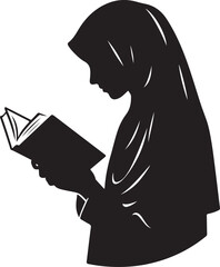 Muslim Woman Holding Book Silhouette Vector Illustration