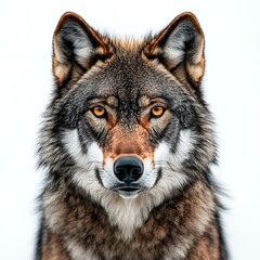 Fototapeta premium Majestic Gaze of the Wolf: This close-up shot captures the intense gaze of a formidable wolf, its piercing eyes and textured fur showcased in exquisite detail.