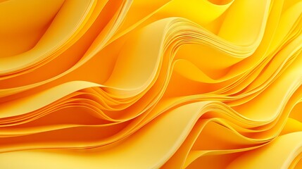 Fototapeta premium Vivid, fluid-inspired 3D illustration of layered paper folds in warm yellow and orange tones, forming dynamic waves on a soft gradient background.