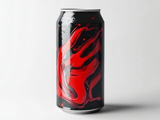 Sleek Black Energy Drink Can with Red Abstract Design for Extreme Energy and Focus