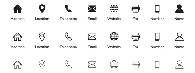 Contact us icon. Web icons set , home, call, email, address, location, globe, fax, message, envelope, mobile, telephone, website, icon . Communication contact information icon. Business card icon set