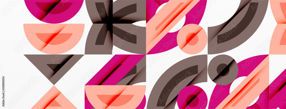 Poster abstract geometric pattern. shapes overlap, creating dynamic composition. pink, orange, brown tones 