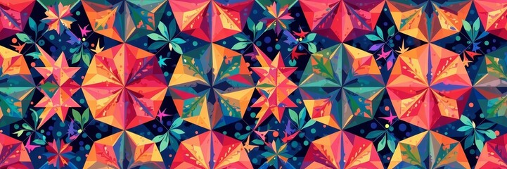 Colorful geometric shapes in seamless repeat pattern, texture, background