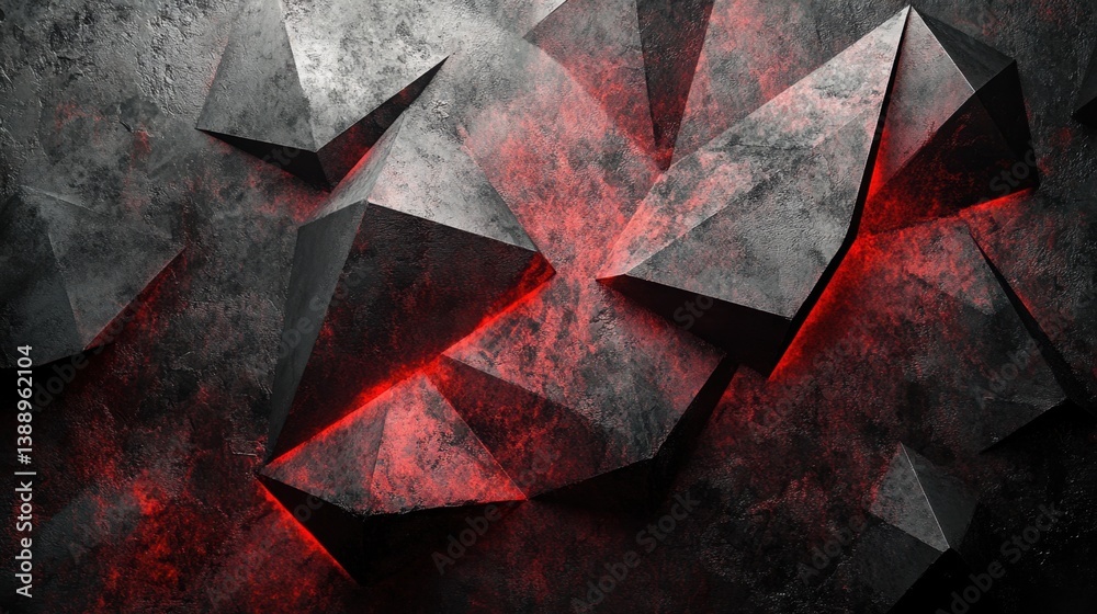 Poster abstract dark geometric background with red light accentuating sharp edges creating a futuristic moo