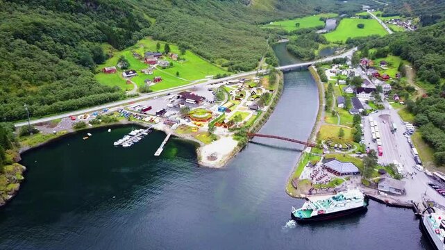 Gudvangen at Sognefjord aerial view, Norway