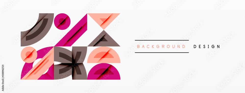 Poster abstract geometric shapes, pink, brown, orange. overlapping forms create dynamic composition. minima