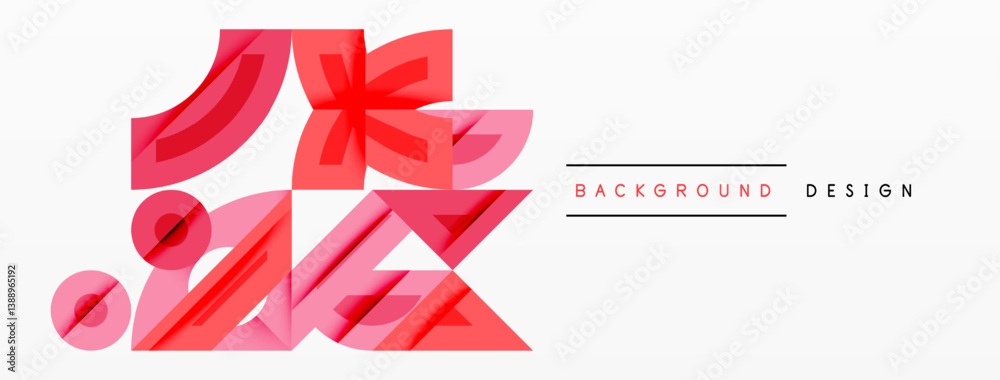 Poster Abstract geometric shapes. Pink, red layers create dynamic composition. Modern design, clean lines, minimalist aesthetic. Suitable for backgrounds, presentations.