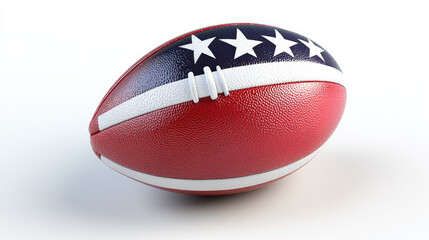 American football ball painted in the colors of the United States flag, isolated on white background, representing sports spirit, patriotism, and national identity. Rugby Ball .Banner with copy space