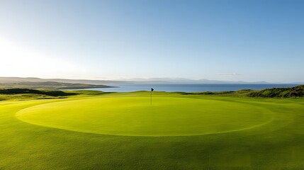 Scenic Golf Course Landscape with Golfer Preparing for a Shot on a Sunny Day