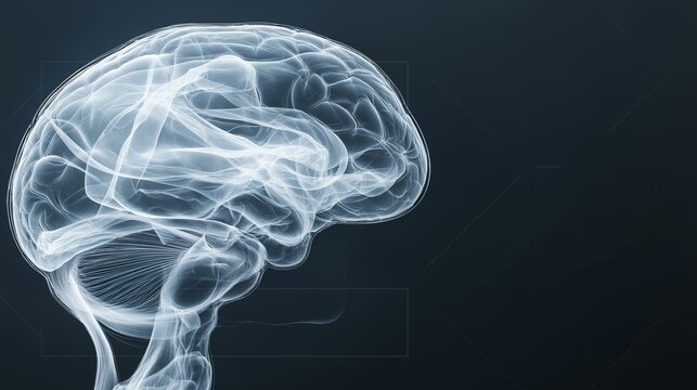 3d rendering of a human brain. the brain is shown in a side view, with the top half of the brain facing towards the left side of the image.