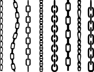 Collection of various metal chains on a white background. Symbol of unity, strength, freedom, and power. Reuse in designing poster, banner, flyer or sticker.