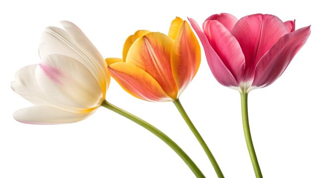 Elegant Tulip Flowers Isolated on White Background, Spring Floral Botanical Illustration