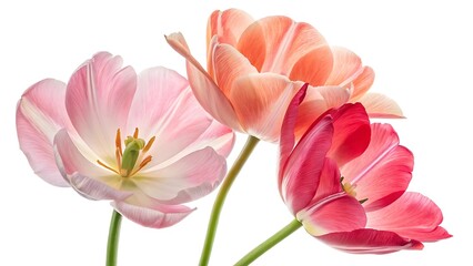 Fototapeta premium Fresh Tulip Bouquet on White, Minimalist Flower Composition for Spring Designs