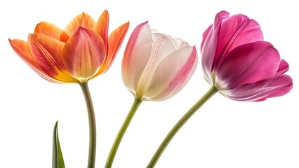 Obraz premium Fresh Tulip Bouquet on White, Minimalist Flower Composition for Spring Designs