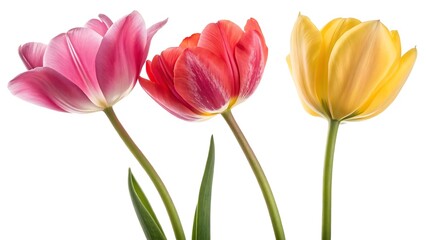 Fresh Tulip Bouquet on White, Minimalist Flower Composition for Spring Designs