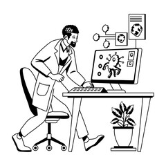 A glyph illustration of computational biologist researching on computer 
