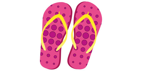 Flip flops isolate on a white background. Slippers icon. Colored flip flops pink, yellow striped on white background. Vector illustration EPS10.