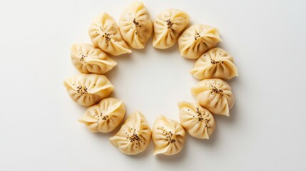 Georgia Independence Day Circle of steamed dumplings with seasoning on white background