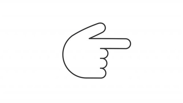 Animated pointing right finger line icon. Navigation hand animation. Moving hand, shaking fingers. Direction pointer. Outline element on white background. HD video with alpha channel