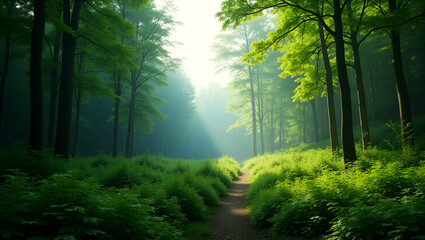 High-Resolution Lush Green Forests: Capture Dynamic Natural Lighting and Refined Foliage Details for Landscape Enthusiasts | Serene Ecosystem Imagery in Photo Stock