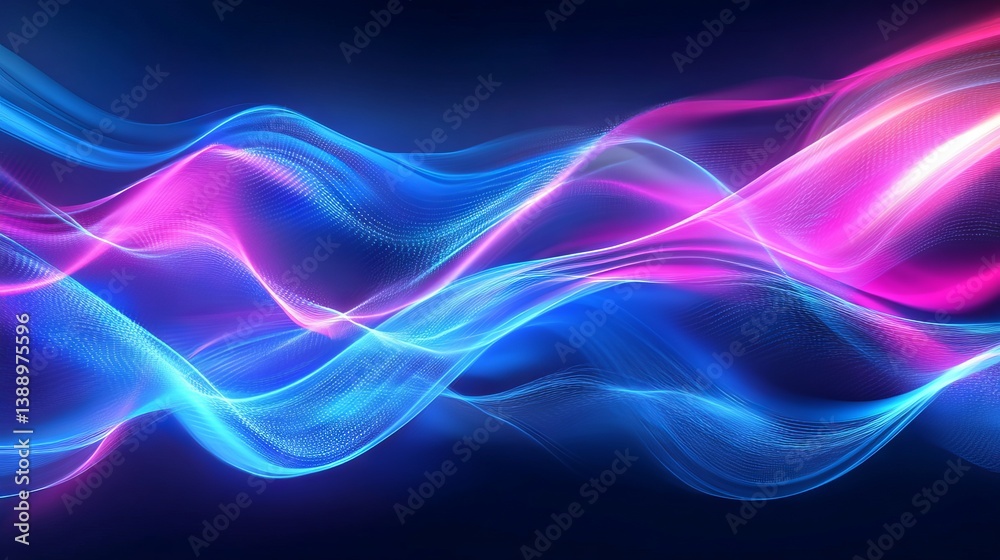 Wall mural dynamic neon pink and blue gradient waves creating a sleek technology backdrop with flowing abstract