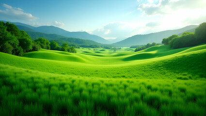 Obraz premium Capture expansive green landscapes with lush fields and vibrant foliage, showcasing modern environmental beauty in photo stock.