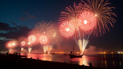 High resolution photostock image showcasing vibrant Independence Day parades, fireworks, and cultural symbols of national liberty, with space for text.