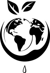 Eco Vector, Black and White Go Green Planet with Leaves Vector Illustration
