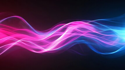 Naklejka premium Dynamic neon pink and blue gradient waves creating a sleek technology backdrop with flowing abstract light trails and futuristic energy.