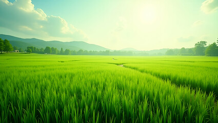 Fototapeta premium Explore meticulously curated photo stock of fresh green landscapes, featuring expansive fields and dynamic foliage that embody ecological sustainability.