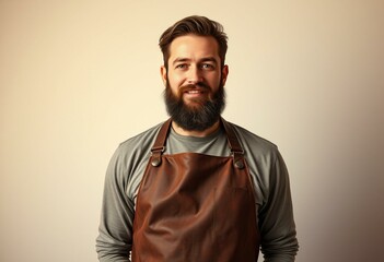 Fototapeta premium Photorealistic natural light portrait of a man with a beard and leather apron
