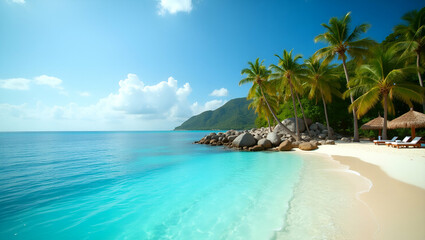 Fototapeta premium Showcase tropical vacations start with breathtaking beach scenes refined resort settings and dynamic water activities that evoke leisure adventure and sophisticated escape in exotic locales for discer