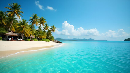 Fototapeta premium Showcase tropical vacations start with breathtaking beach scenes refined resort settings and dynamic water activities that evoke leisure adventure and sophisticated escape in exotic locales for discer