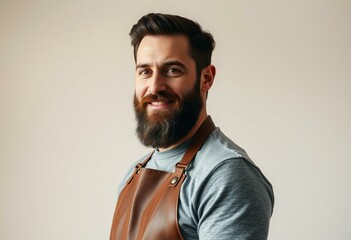 Obraz premium Man with beard and leather apron in a studio setting