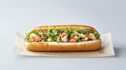 Lobster roll with fresh ingredients, served in soft bun, perfect for seafood lovers